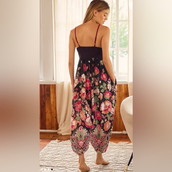 Anthropologie Butterfly Print Jumpsuit Balloon Leg Wide Leg Black S - Picture 2 of 13